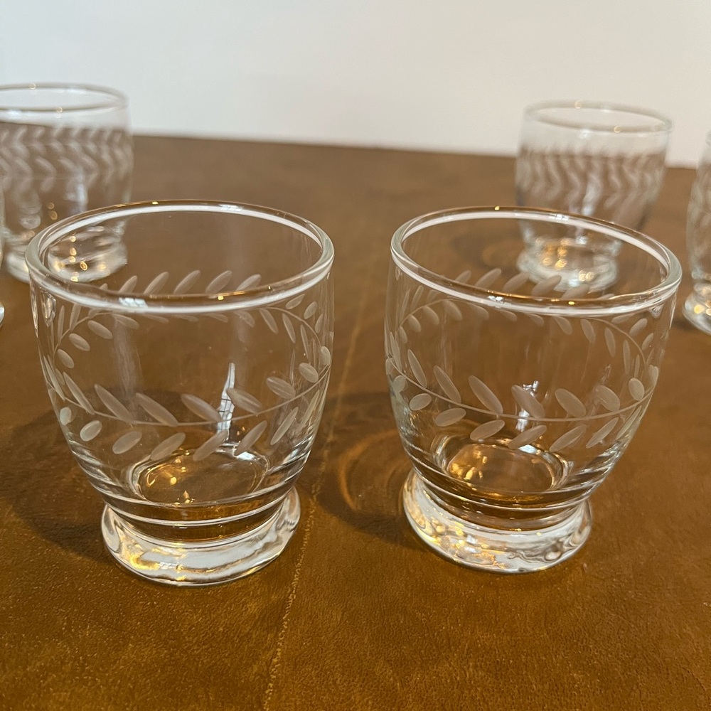 Anchor Hocking "Laurel" Pattern Footed Juice Glasses  Set of Six